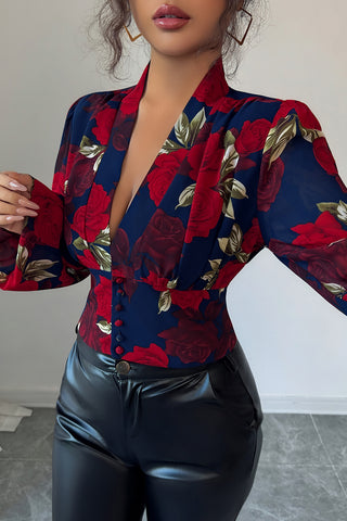 Floral Button-Up Blouse with Patterned Design