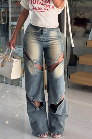 Cutout Straight-Leg Jeans