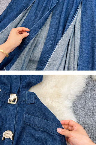 Button-Front Denim Maxi Dress