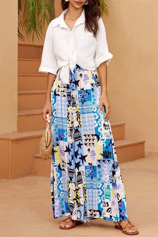 Patterned Wide-Leg Casual Pants