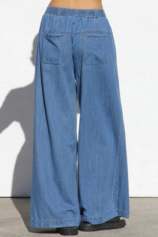 Button-Front Wide-Leg Casual Pants