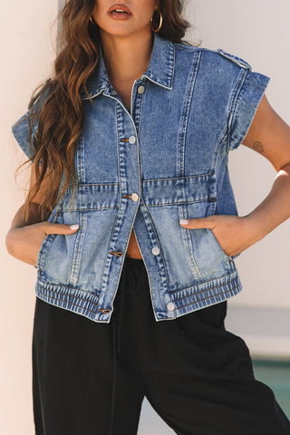 Short Sleeve Denim Zip Vest