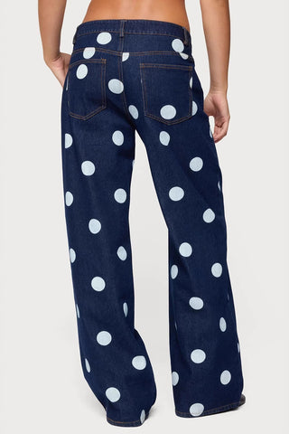 Polka Dot Denim Straight Jeans