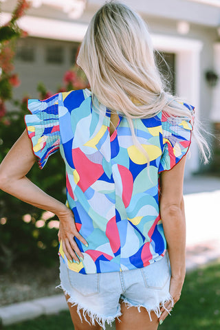 Vibrant Patterned Flutter Sleeve Tee