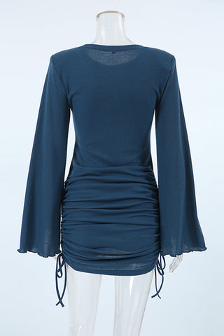 Bell-Sleeve Ruched Casual Dress