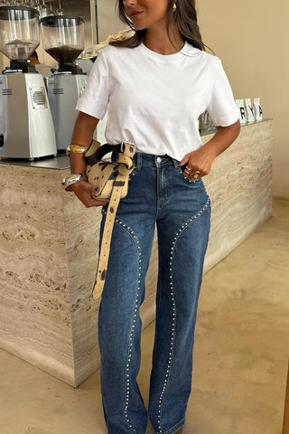 Studded Straight-Leg Jeans