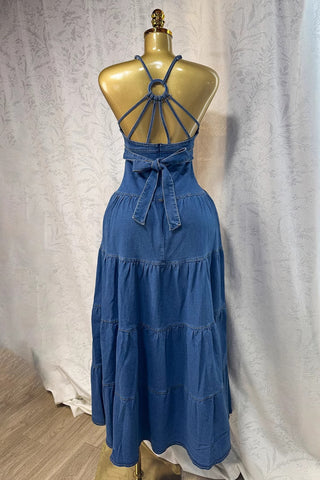 Tiered Button-Front Denim Dress