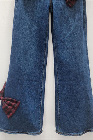 Bow-Accent Wide-Leg Straight Jeans