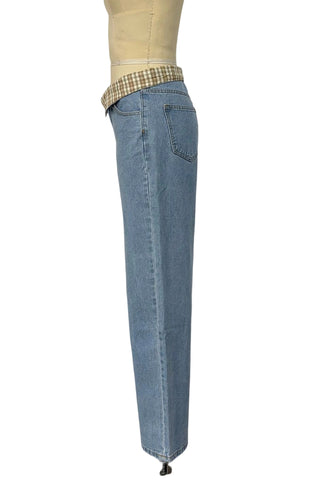 Fold-Over Waist Wide Leg Jeans