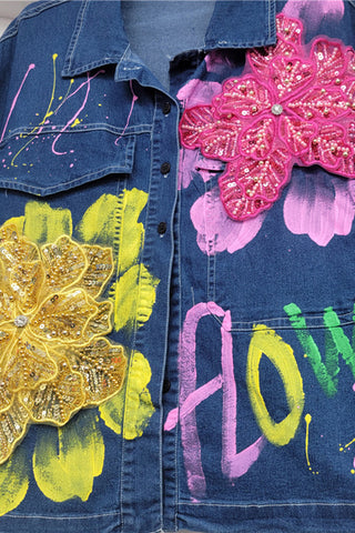 Floral-Embellished Denim Set