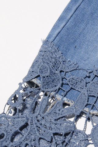 Lace-Detail Wide-Leg Denim Jeans