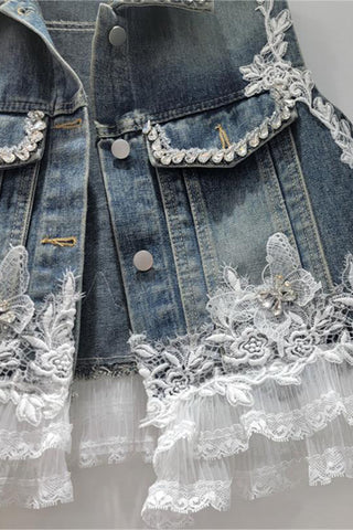 Embellished Lace Denim Vest