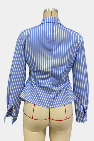 Striped Wrap Button-Up Blouse
