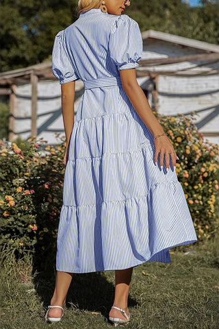 Puff Sleeve Tiered Midi Dress