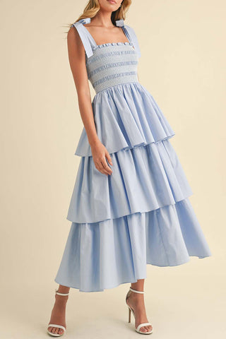 Tiered Dress with Bow Tie Straps