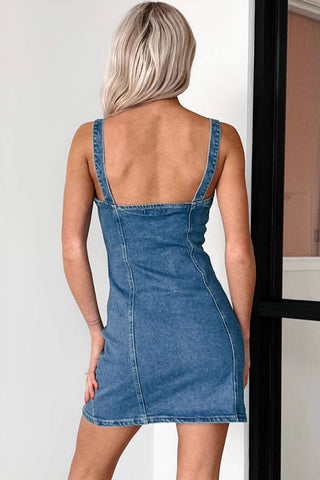 Button-Front Denim Mini Dress