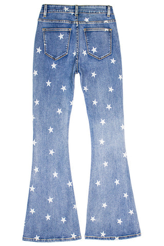 Star Pattern Flared Denim Jeans