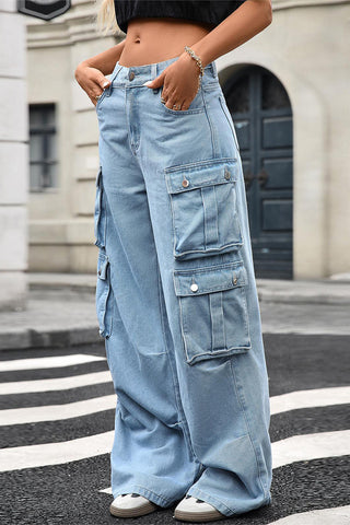 Wide-Leg Cargo Denim Jeans