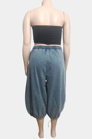 Wide-Leg Denim Capri Pants