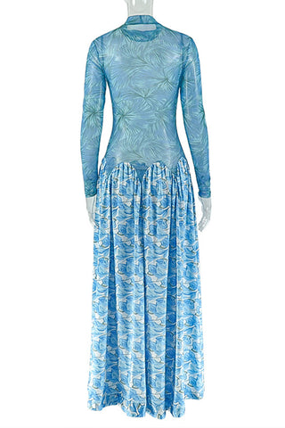 Long-Sleeve Printed Casual Dress