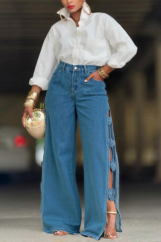 Stylish Wide-Leg Jeans with Button Details