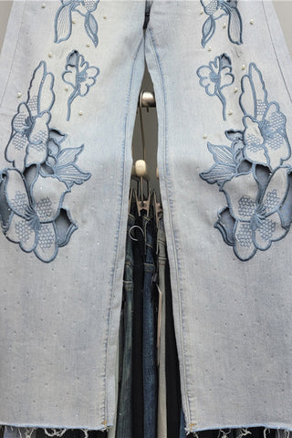 Floral Embellished Wide Leg Jeans