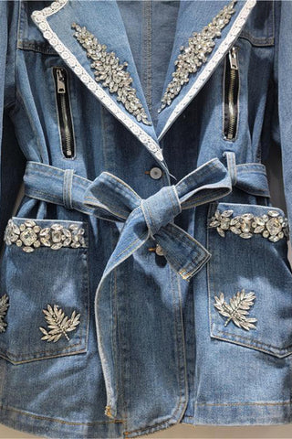 Embellished Denim Jacket with Belt