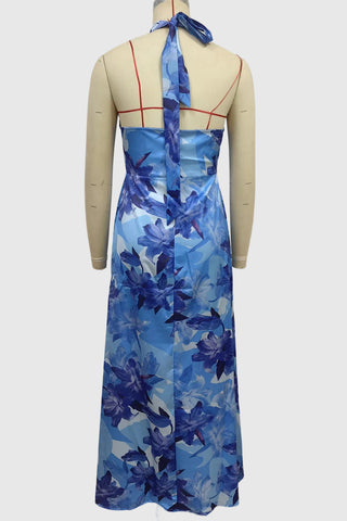 Abstract Floral Halter Maxi Dress
