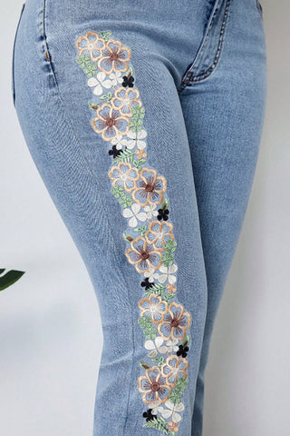 Floral Detail Flare Jeans