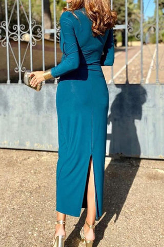 Elegant Ruched Long Sleeve Casual Dress