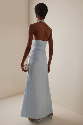 Halter Neck Evening Gown with Draped Details