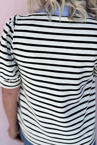 Striped Polo T-Shirt with Quarter Sleeves