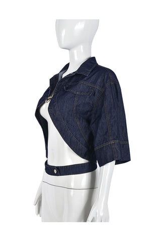 Open-Front Denim Jacket with Ring Detail