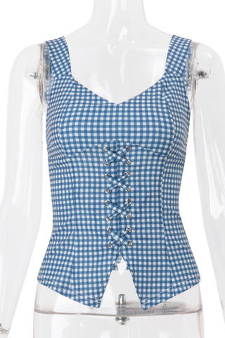 Lace-Up Gingham Camisole