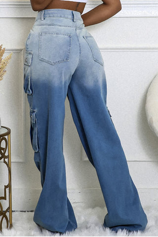 Two-Tone Cargo Wide-Leg Pants