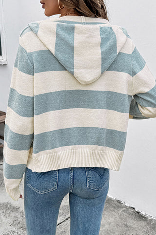 Striped Zip-Up Hooded Cardigan
