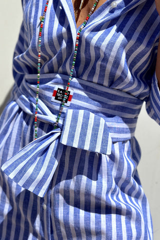 Striped Tie-Waist Shirt Dress