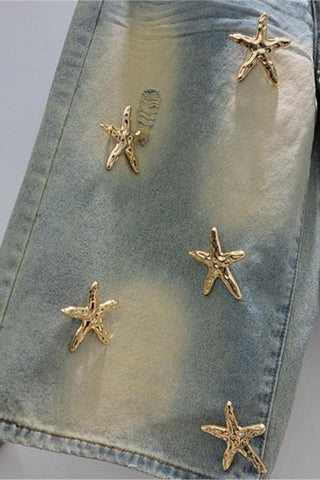 Star-Embellished Denim Shorts