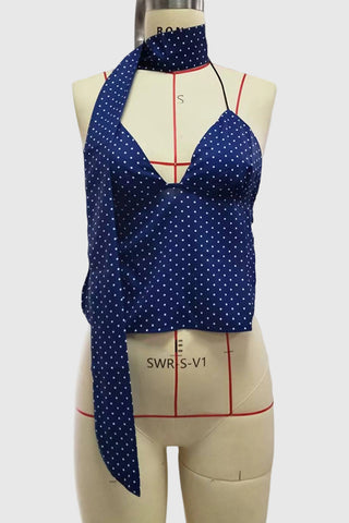 Polka Dot Halter Tank with Scarf Detail