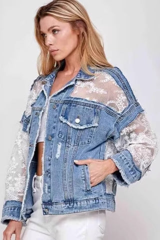 Lace Sleeve Denim Jacket