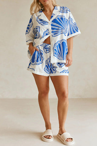 Shell Print Button Shirt and Shorts Set