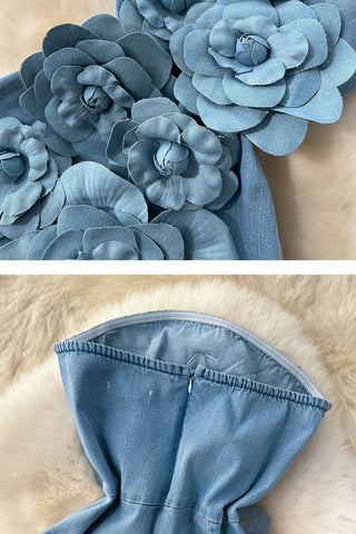 3D Floral Denim Jumpsuit