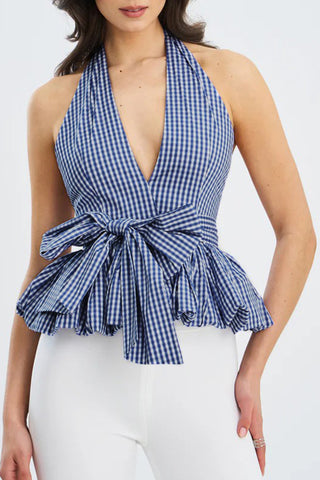 Gingham Halter Peplum Top
