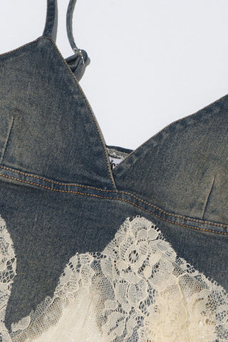 Lace Overlay Denim Camisole Top
