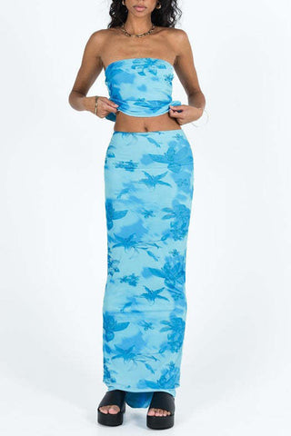 Strapless Floral Set with Maxi Skirt