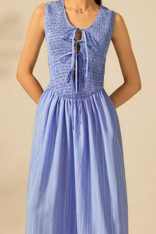 Tie-Front Smocked Midi Dress