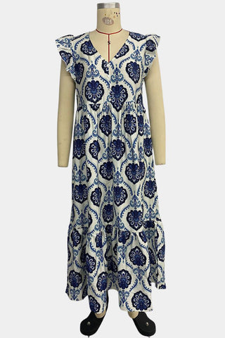 Floral-Print Ruffle Sleeve Casual Dress