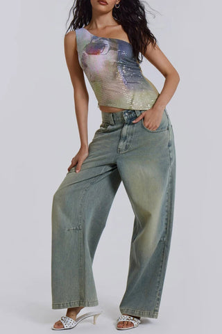 Asymmetric Sequin Tank Top