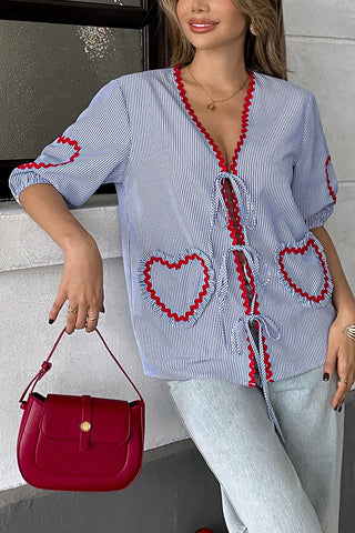Heart Accent Tie-Front Blouse