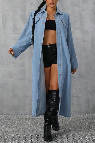 Button-Up Denim Long Jacket